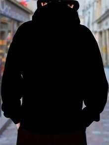 STYLISH PANDA Sweatshirt Jacket Kangaroo Blouse - 黑色 - 查看 3