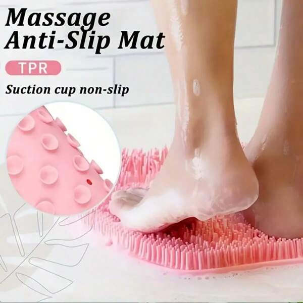 [Non-Slip Back Brush Exfoliates] Silicone Bath Massage Pad, Foot & Back Shower Scrubber, Wall Mounted Body Back Scrubber, Back Brush With Non-Slip Suction Cups, Deep Cleansing Body Skin, Exfoliates Dead Skin Back To School