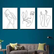 3pcs Modern Abstract And Sexy Female Facial Lines, Wall Arts, Canvas Printing Posters, Optional Frame Hanging Paintings, Living Room Or Student Dormitory Decoration ,Wall Art With Frame
