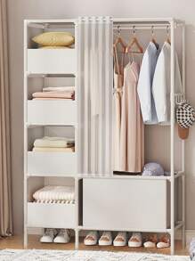 Portable Wardrobe Closet Organizer, Multi-Tier Clothes Storage Rack With Metal Frame And Plastic Shelves, Easy Assemble Movable Bedroom Armoire, Suitable For Living Room, Bedroom, Study, Office, Holiday Gift, Children Gift