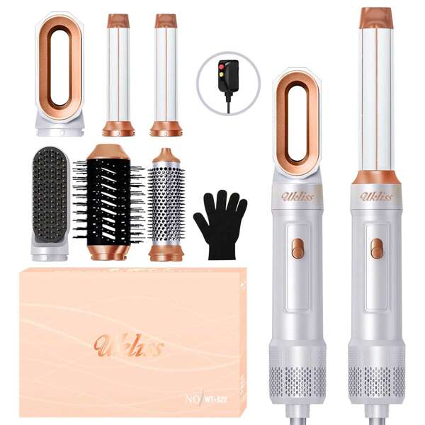 UKLISS All-In-One Air Styler 6-In-1 Set, 60000RPM Quick-Drying Hair Dryer Brush Head, Left And Right Automatic Curling Iron Fluffy Hot Air Roller Comb, Straight Hair Brush, Etc., Can Make Hair Look More Fluffy, More Voluminous And Smoother, The First Choice For Holiday Gifts,Travel,Hair,Travel Essentials