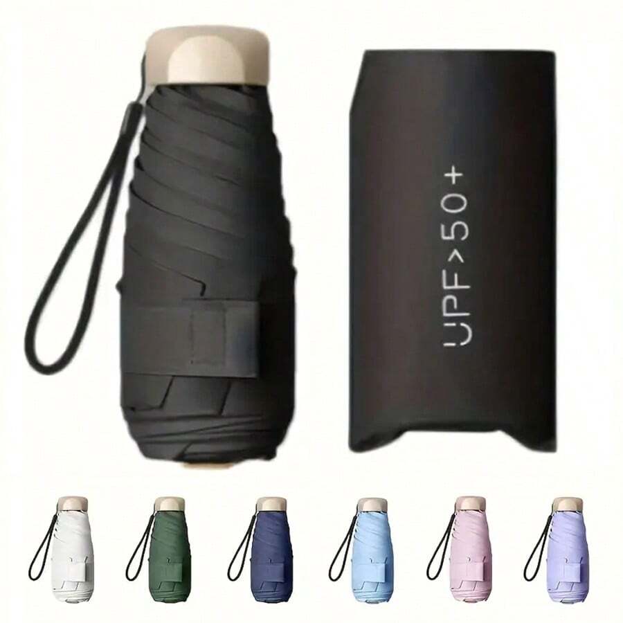 1/2 chiếc ô gấp mini, nhỏ gọn và dễ mang theo, chống tia UV, chống mưa, nhẹ, thích hợp cho du lịch hàng ngày và sử dụng ngoài trời, kèm túi đựng, UPF50+, 6 nan ô dày màu đen phủ nhựa chống tia UV, vật dụng cần thiết khi đi du lịch, lý tưởng cho các chuyến đi ngoài trời.