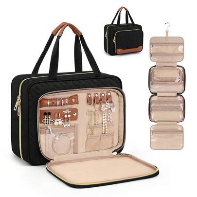 Elegant Toiletry Bag With Hanging Hook And Jewelry Organizer For Women Expandable Large Cruise Travel Bag Gift For Wife Girlfriend,Travel Essential,Travel,Valentine's Day,Room Decor,Purse Essentials,Makeup Bags For Women,Purse Essential Items,Cruise Essential,Designer Handbags,Basics,Vanity Essentials,Room,Cute Makeup Bag