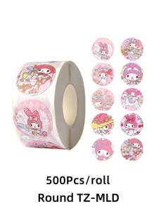 Sanrio 500Pcs/Roll Cute Hello Kittys Kuromi Melody Cartoon Stickers Suitable For Laptops Refrigerators Books Desks Helmets Skateboards Cameras Guitars Creative Stickers (Some Parts May Be Random)