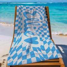 1pc Personalized Custom Name Beach Towel, Twisted Check Pattern, Multicolor, Absorbent, Quick-Drying, Large-Sized, Soft, Comfortable, Pool Towel For Beach Parties, Pool Parties, And Beach Vacations, For Fitness, Yoga, Swimming, And Seaside Trips Back To School