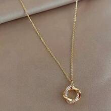1pc Minimalist Style Rhinestone Pendant Necklace, Suitable For Daily Wear - Yellow Gold - View 2