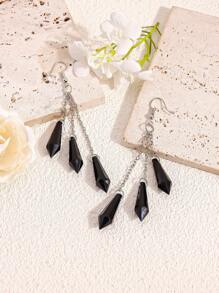 1 Pair Dark Crystal Pendant Earrings For Women, 3-Layer Chain Resin Pendant Earrings, Niche Design, Similar To Party/Blogger Styles