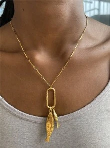 Stainless Steel Fish Pendant Necklace, Minimalist High-End Beach Ocean Style, Titanium Steel Jewelry