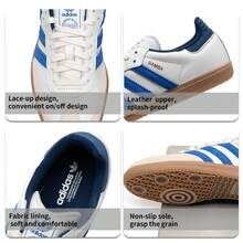 Adidas 中性 Samba OG 舒適輕量低筒休閒運動鞋，適合日常穿著、戶外運動與休閒 - 白色/藍 - 查看 5
