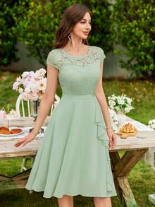 MIUSOL Floral Lace Corset With Ruffle Hem Cocktail Dress - Mint Green - View 6