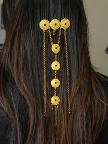 1 pieza Nuevo peine de pelo con borla dorada larga accesorio de pelo elegante retro, joya dorada ornamento para el cabello para mujer regalo de boda y fiesta