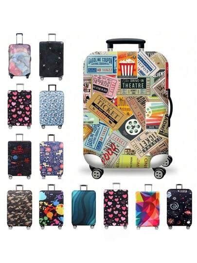 Copertura per valigia, copertura protettiva per valigia da 18 a 32 pollici, accessori da viaggio in poliestere con grafica alla moda per uomini e donne, adatti per viaggi all'aperto e di lavoro, protezione per valigie, design vibrante, vestibilità elastica, accessori da viaggio