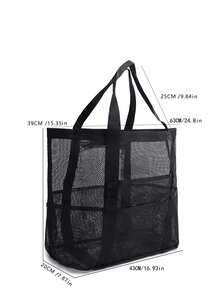 1pc Large Mesh Beach Bag, High Capacity Anti-Sand Swimming Tote Bag, Extra-Large Foldable Lightweight Swimming Pool Bag, Multifunctional Travel Shoulder Beach Bag For Swimsuit Storage - Black - View 9