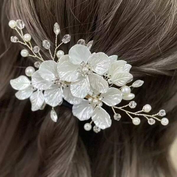 Peigne à cheveux de mariée en perles fait main pour l'exportation transfrontalière, accessoires de coiffure, décoration de robe de mariage couleur argent