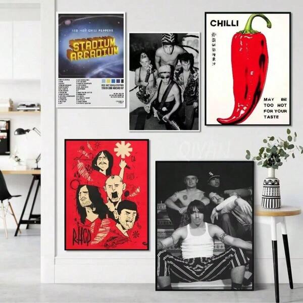 1 peça de pôster de banda pop rock Red Hot Chili Peppers, arte, adesivo de papel à prova d'água, decoração de parede para café, bar, decoração de arte requintada, sem moldura