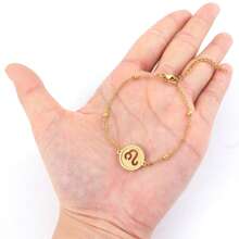 1pc Simple Classic Round Hollow Zodiac Golden Stainless Steel Bead Chain Bracelet For Women