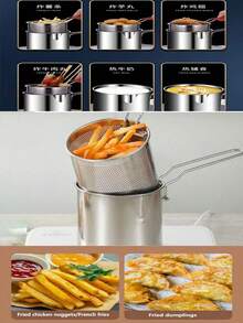 1pc Stainless Steel Deep Fry Pan With Filtering Rack, Great For Crispy Potato Chips, French Fries, Chicken - Essential Kitchen Gadget For Home Cooking - A Trusty Companion For Foodies And Home Chefs - Multi-specification Fryers - View 3