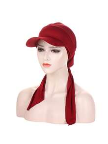 1pc New Solid Color Ruched Tail Bowknot Headband Hat, Fashionable Tied Hat - A - View 17