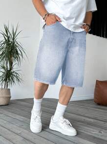 Shorts en jean délavé casual pour hommes, shorts Bermuda légers avec design taille décontracté à cordon, style Jorts