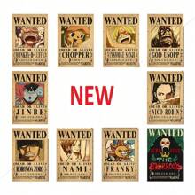 ONE PIECE Zestaw 5-20 sztuk plakatów One Piece Bounty Wanted z papieru pakowego, Anime Gear 5, Luffy, Bóg Słońca, Nika, dekoracja ścienna do salonu w stylu vintage