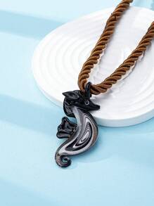 1 peça de colar com pingente de cavalo-marinho, peixe-marinho e contas de vidro feito à mão, corda colorida para mulheres (formato e cor com variação aleatória)