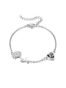 Pulsera personalizada de acero inoxidable con foto y flor de nacimiento cortada con láser, proyección de foto, un regalo único e ideal para ella, esposa, madre, abuelos para aniversarios, conmemoraciones, cumpleaños, uso diario, Día de la Madre, Día de San Valentín, Navidad, Año Nuevo
