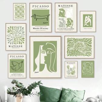 Optional Frame Minimalist Henri Matisse Picasso Poster Prints Canvas Paintings Abstract Green Floral Drawing Wall Art Pictures For Home Decor Reusable Frame ,Wall Art With Frame