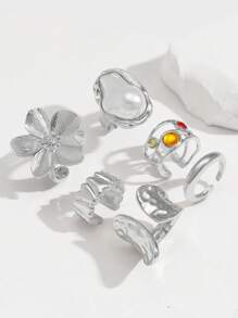 6 Stück/Set Punk Ringe Set für Frauen, vintage geometrisches Ringe Set, modischer personalisierter Schmuck, passend zu täglichen Outfits, Party-Accessoires