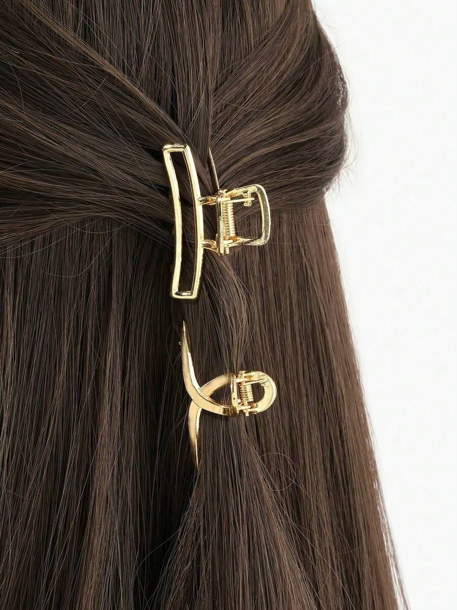 2 件女士小金色十字发夹，空心金属合金发饰适合日常使用、学校、海滩、工作、派对、节日、生日礼物、返校、母亲节发夹爪夹发夹发夹发夹发夹发夹 - 金色 - 查看 1