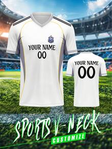 Customized Jersey, Real Madrid, 210g Breathable Quick-Dry, Suitable For Men, Tops, Men Sports Team Club Training V-Neck Football Shirt With Front & Back Name, Number, Logo Printing, Comfortable Fit For Casual, Party, Daily Wear, Spring/Summer,Stylish,Fashion,Hipster,Casual,Minimal Chic,Personalized,Customized,Custom,Unique,Guy Costumes,Capsule Wardrobe,Men Basic/Street Style,Ideal Gifts For Him,Boyfriend,Family,Friends,For Birthdays,For Vacation/Holiday,For School/Competition,For Sports/Climbing - Multicolor - View 3