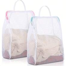 2 pezzi/set Sacchetti per bucato quadrati e resistenti realizzati in rete di poliestere a nido d'ape con chiusura lampo e manici, perfetti per calze, biancheria intima e capi da viaggio, ideali per la stagione della laurea e del ritorno a scuola, ma ottimi anche per l'estate.