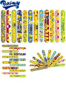 pokemon 1/12pcs Cartoon Slap Bracelet, 12 Unique Designs, Fun Party Favors And Holiday Decorations, Perfect For Birthday Parties, Events And Celebrations, Colorful Slap Bracelet With Cute Patterns, Suitable For All Ages Birthday Gift Toy,