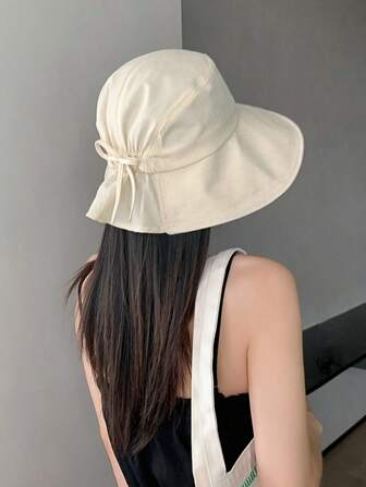 女士渔夫帽户外遮阳轻便可折叠太阳帽春夏季优雅蝴蝶结渔夫帽适合日常使用沙滩度假户外旅行休闲购物