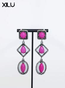 1 par de pendientes con colgante geométrico de colores múltiples con estilo vintage europeo para mujeres