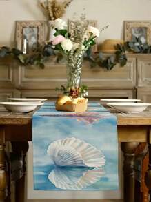 1pc Ocean Theme Turtle, Shell, Coral, Lighthouse Printed Table Runner, Kitchen Dining Room Decor, Holiday Decorative Table Runner, Home Party Decor, Home Decor, Scenic Decor, Outdoor Dining Table, Coffee Table Decorative Flag