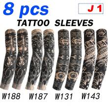 8 件装纹身袖套 - 无缝透气臂套，适合骑行和驾驶 | 防晒降温尼龙面料袖套，覆盖手臂，仿纹身臂套，秋季服装，万圣节装扮，黑色臂套，男士礼物