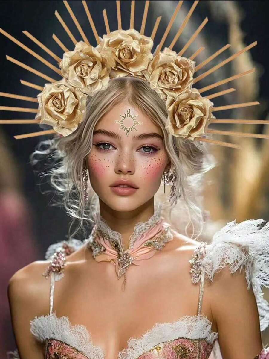 手工制作的处女女神光环头箍，独特夸张的新款皇冠头饰，适合万圣节女巫装扮，优雅时尚的配饰（隐形胶水不影响外观） - 彩色 - 查看 1