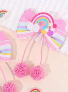 2 Stück Regenbogen Haarbögen für Frauen Mädchen, Regenbogen Streifen Grosgrainband Bögen mit Alligatorclips, Pompon Quaste, süße bunte Quasten Haarbögen, Haarspangen, Urlaubsgeschenke, Haaraccessoires, Klammern für Frauen