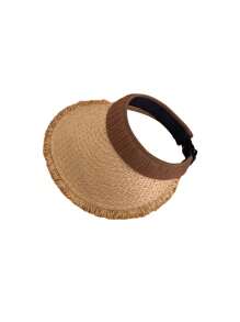 1 pieza Visera de sol de paja de moda para mujer Sombrero de ala ancha enrollable y plegable para playa de verano