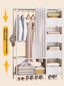 Portable Wardrobe Closet Organizer, Multi-Tier Clothes Storage Rack With Metal Frame And Plastic Shelves, Easy Assemble Movable Bedroom Armoire, Suitable For Living Room, Bedroom, Study, Office, Holiday Gift, Children Gift