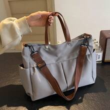 Borsa a tracolla donna multi-tasca, borsa a spalla minimalista e alla moda, borsa da shopping leggera e pieghevole, adatta per lo shopping, i viaggi e l'ufficio - Grigio Scuro - Visualizzare 5