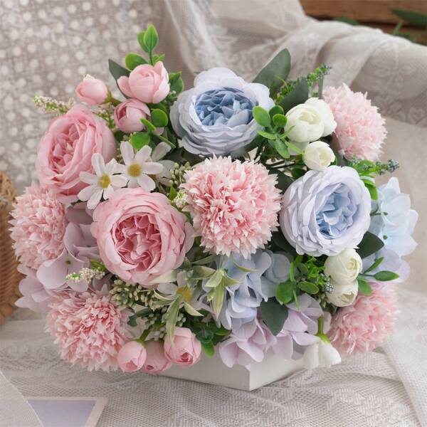 3 Bunches Artificial Peony Hydrangea & Chrysanthemum Bouquet, Real Touch Faux Flowers, Bridal Hand Bouquet,Home Office Decor, Flower Arrangements Artificial Centerpiece, Outdoor Garden Yard Wedding Birthday Bridal Shower Decor,Fall Decor,Autumn