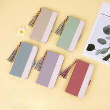 Fashionable Tassel Patchwork Phone Case, Notebook-Style Smart Phone Case, Card Storage Design, Perfect For Women & Men, Multi-Function Phone Case With Stylish Appearance, Wallet-Style Shock Absorbing Function, Memo Pad Phone Case, Wallet-Style, Elegant Gift, Anti-Fall, Card Storage Stand Function, Minimalist & Fashionable, Full-Protection Stand, PU Leather Smart Phone Case, Birthday Gift, New Year Gift, Mother's Day Gift