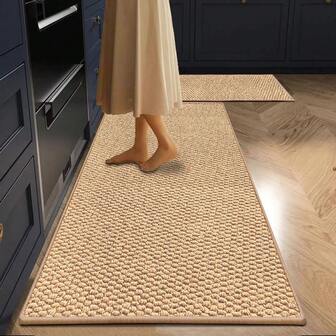 2pcs Minimalist Kitchen Floor Mats, Faux Sisal Pineapple Pattern, Dirt-Resistant, Easy Care, Absorbent, Non-Slip Rugs