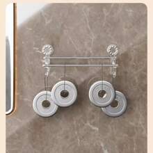 Double-Pole Wall-Mounted Towel Rack With Hooks, Household Non-Perforated Bath Towel Storage Rack With Suction Cups, Bathroom Storage Rack, Dry And Wet Towel Dual-Purpose Storage Rack, Bathroom Organizer, Door Rear Hook, Metal Storage Hanging Rod, Suitable For Towels, Bath Towels, Scarves, Bath Flowers, Home Decoration, Room Decoration, Bathroom Accessories
