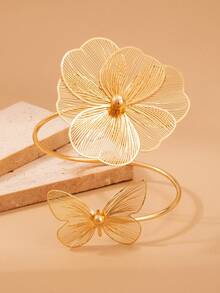 1 件夏季镂空花朵蝴蝶金属臂带手链，独特的海滩度假珠宝配饰 - 款式2 - 查看 2