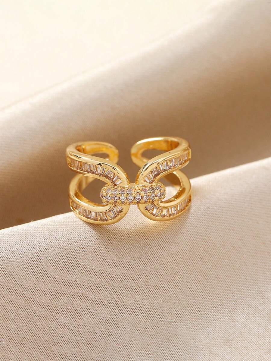 A Luxury Geometric Elegant Cross Design Open Ring, Women's Wedding Engagement Party Jewelry Accessories, Fashion Accessories, Wearable All Year Round
