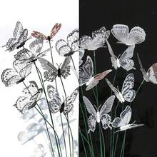 10 Pack Vintage-Style Black & White PVC Waterproof Garden Stakes - Realistic Butterfly Decor For Weddings, Outdoor Home Decor, No Electricity Needed, Wedding Decorations | Rustic Charm | Decoration