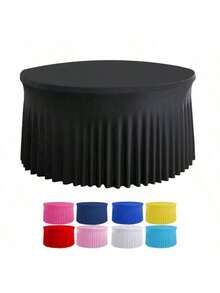 1pc Elastic Round Table Skirt - Vibrant Red Knitted Polyester Blend, Suitable For Kitchen & Dining Table, Machine Made, Durable & Stylish - Multicolor - View 8