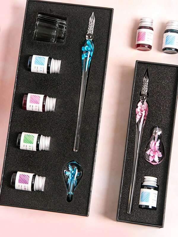 Handmade Glass Dip Pen Student Stationery Glass Pen Crystal Glass Pen Birthday Gift Pen Set Back To School